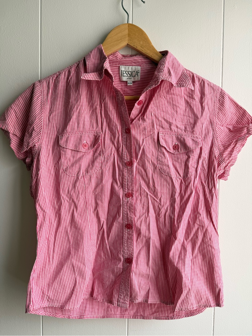 Jessica Pink Gingham Short-Sleeve Button Down Shirt
